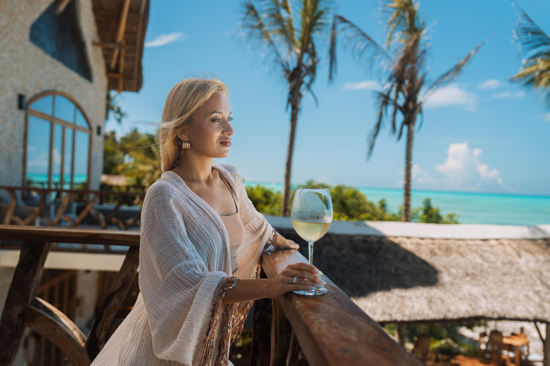 Balcony ocean view with wine