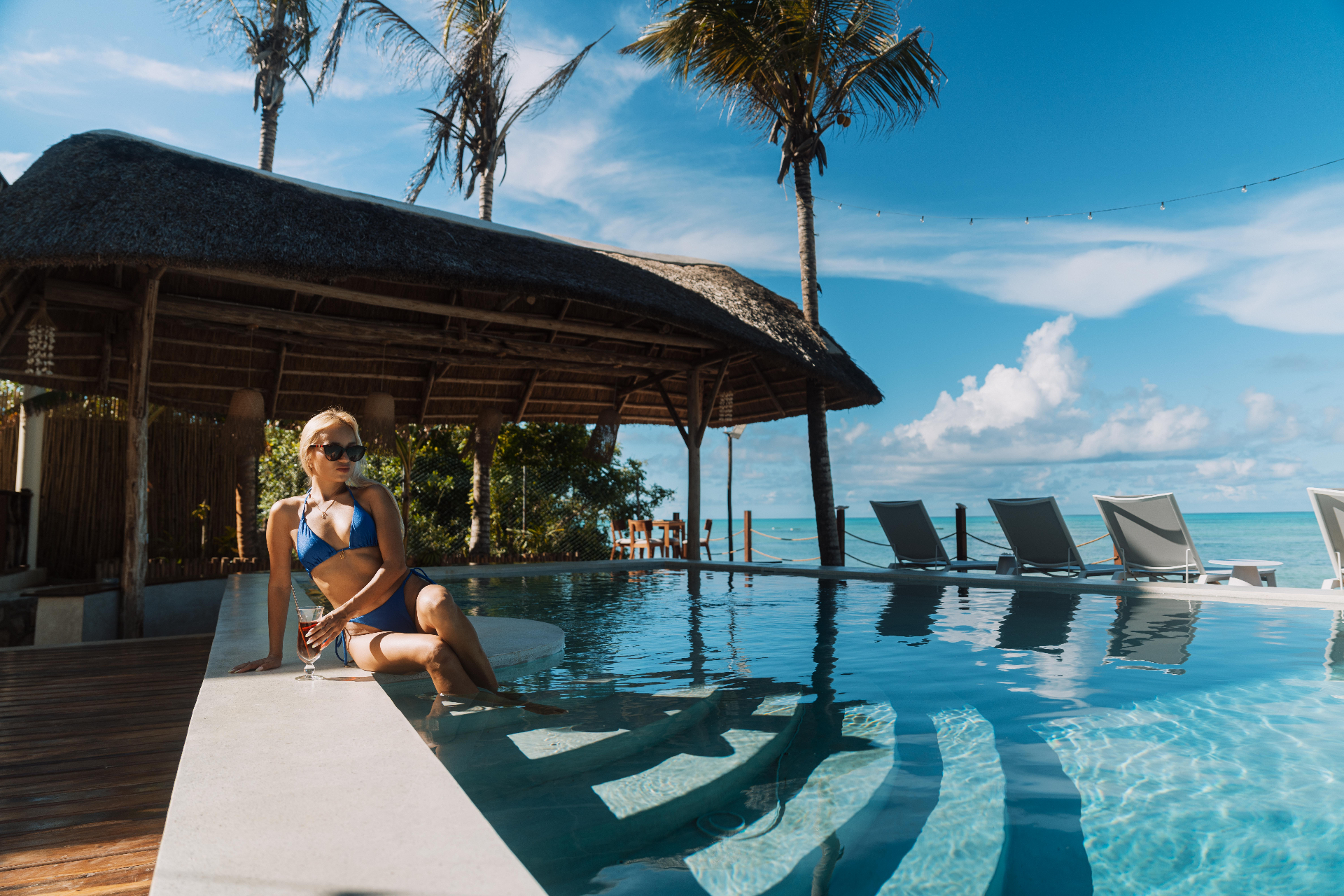 Poolside lounge with ocean view
